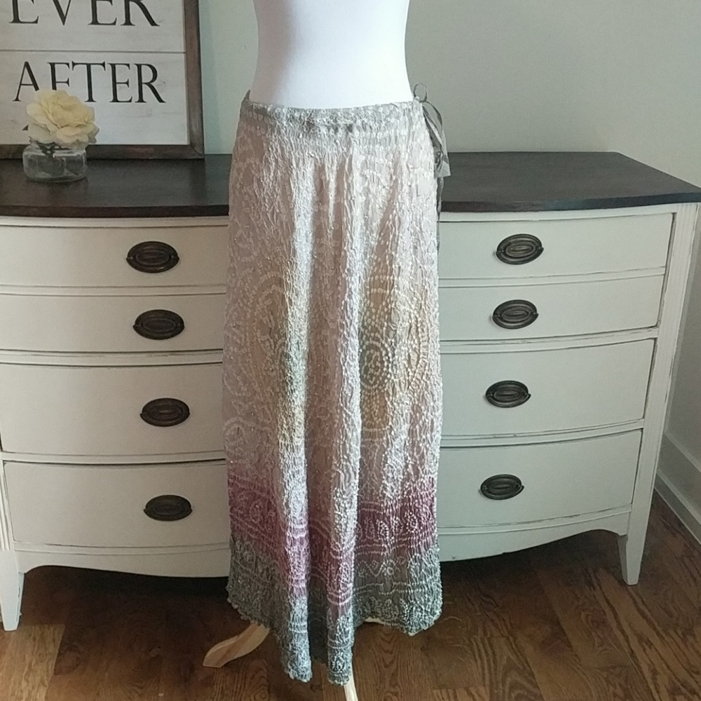 Sharagano tie dye crystal wrap skirt